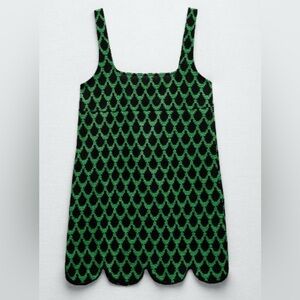 Zara Green and Black Jacquard Patterned Dress- size small